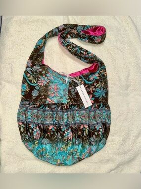 Karma Highway Boho Floral Velvet Hobo Sling Bag NWT Brown Blue Pink Patchwork